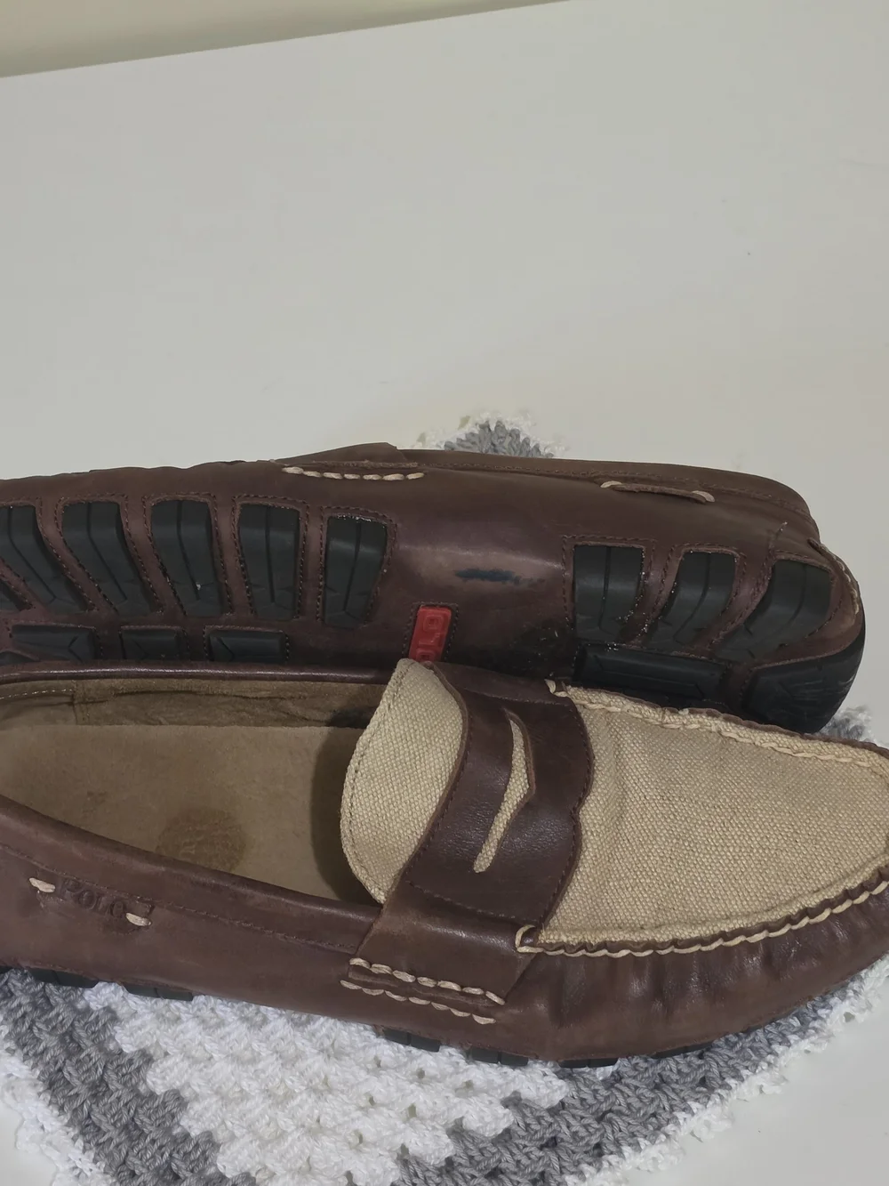Polo Ralph Lauren Arkley Penny II Loafers Brown/Beige Canvas Leather US 9D